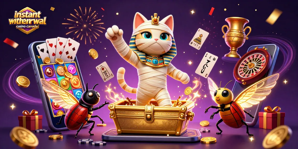 Experience the excitement at instant withdrawal casino canada with a vibrant 3D scene of animated characters and slot games.